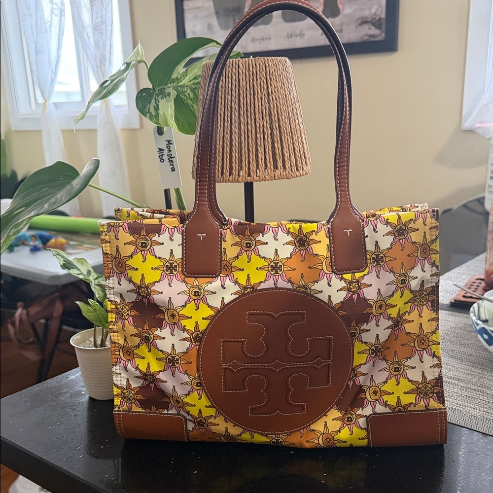 Tory Burch Yellow and Brown Floral Tote